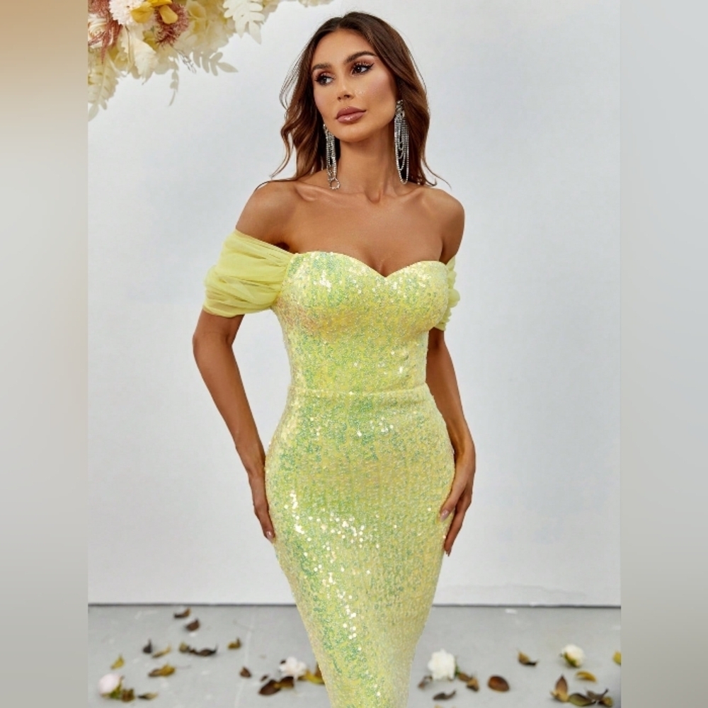 Glamorous Strapless Yellow Sequin Dress - Picture 6 of 6